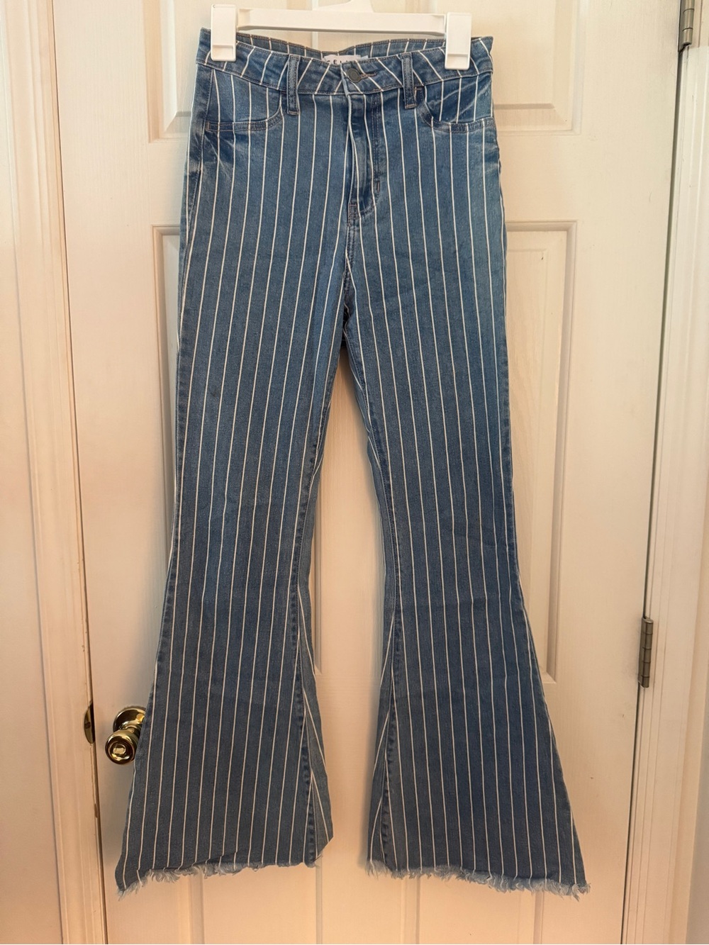 Cello Blue Pinstripe Flare Jeans